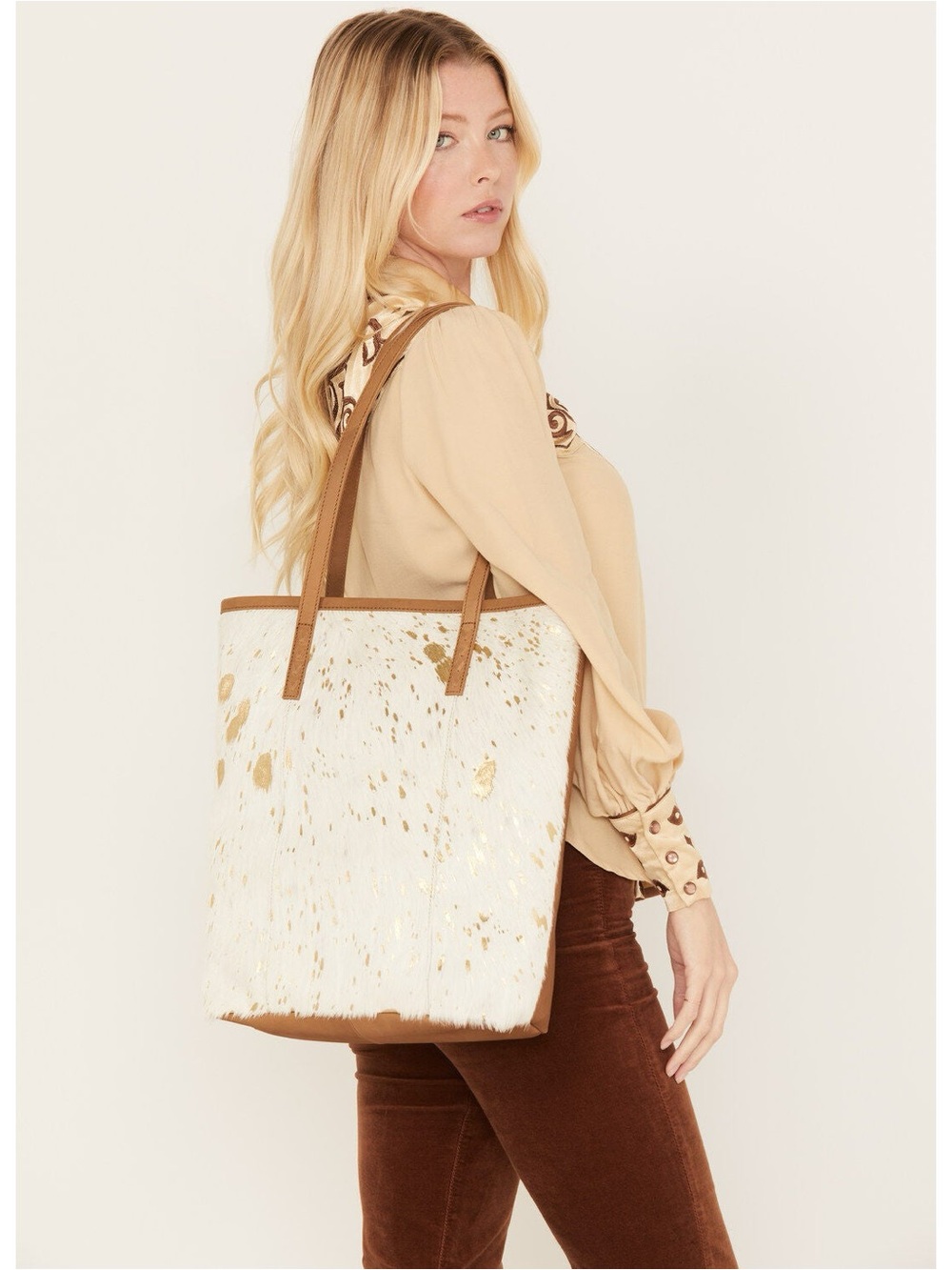 SHYANNE WOMEN'S GOLD FOIL Cowhide Tote Bag